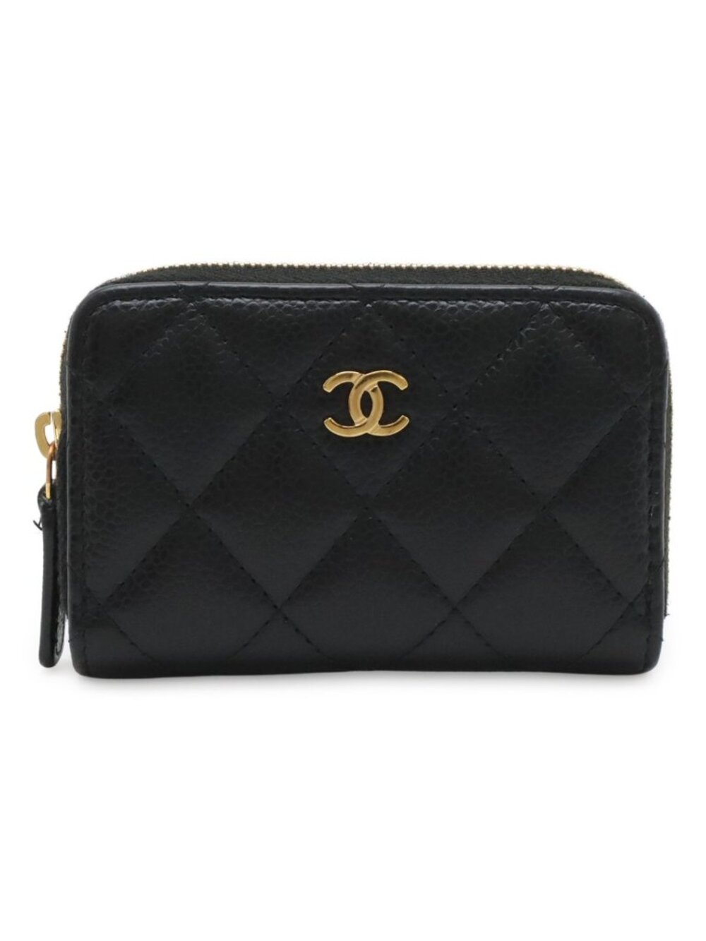 Chanel Quilted CC Logo Classic Zip Coin Purse Caviar Leather Black